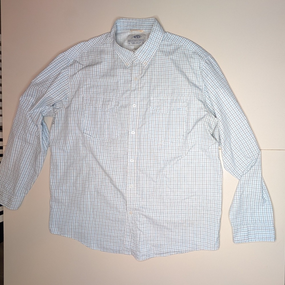 AFCO XL Mens Plaid Long Sleeve Button Down Fishing Shirt Vented‎ Blue